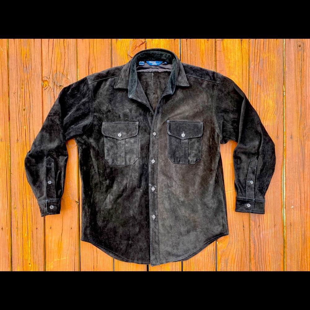 Vintage Polo Ralph Lauren Black Suede Leather Shirt Jacket Large